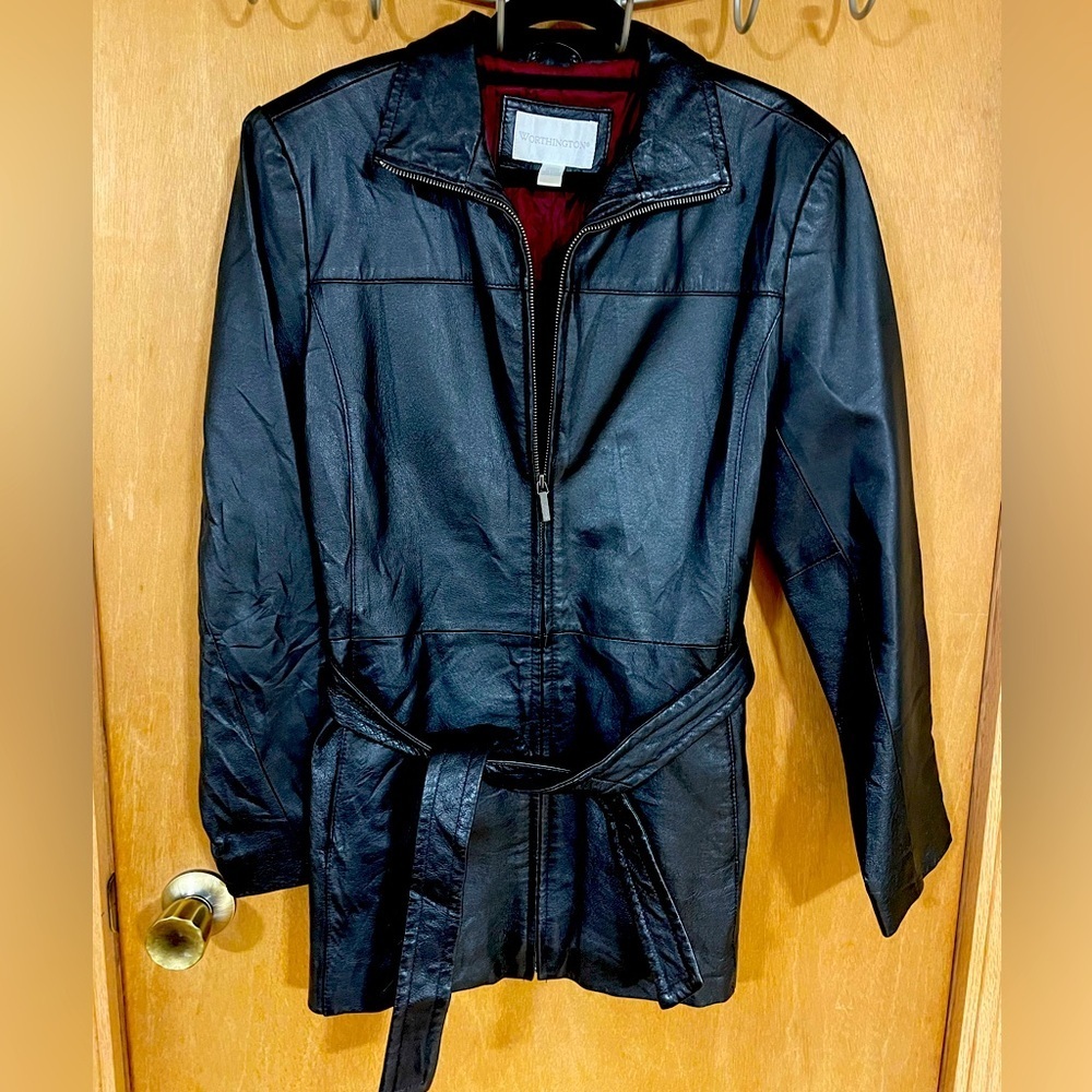 WORTHINGTON-Vintage black genuine leather trench